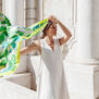 Green floral silk scarf